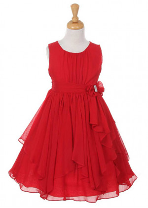Pleated Chiffon Asymmetric Ruffled Flower Girl Dress